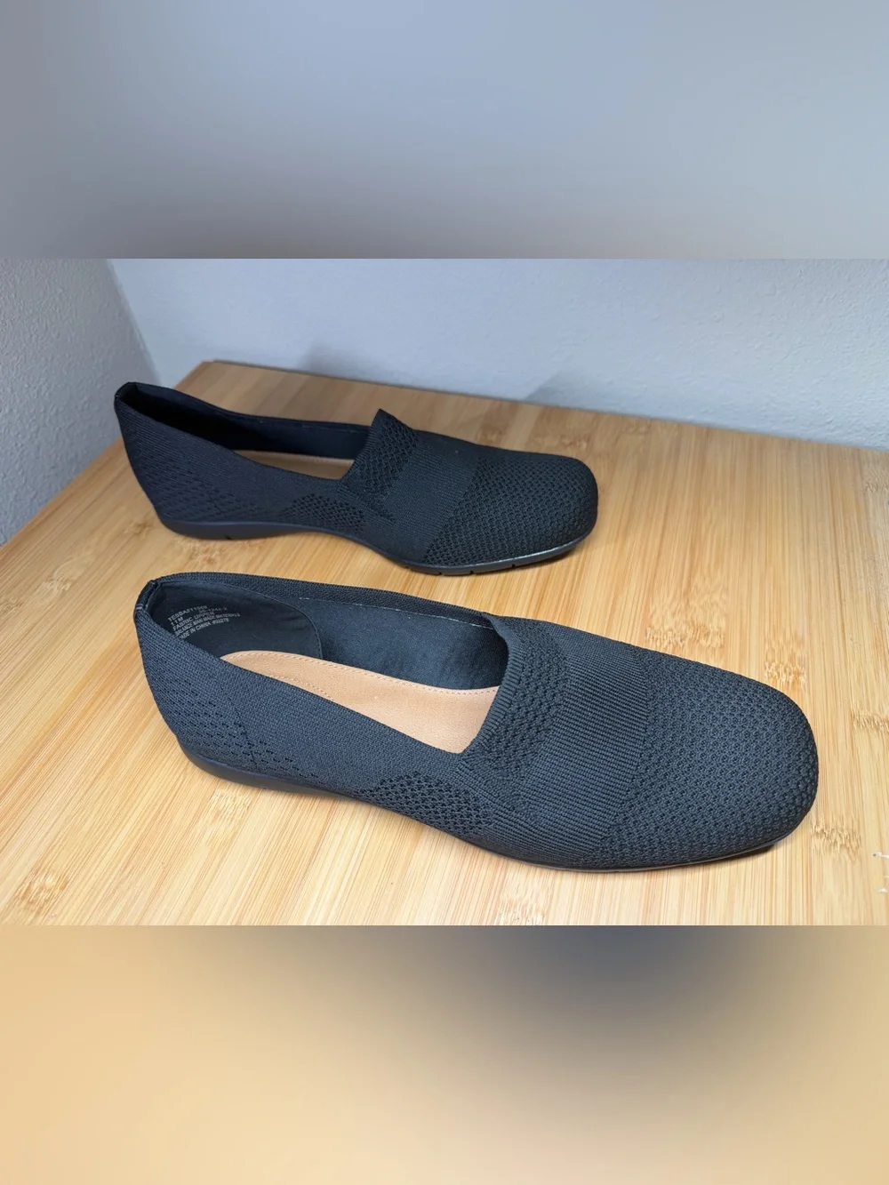 Comfortview Women's Black Tessa Round Toe Knit Slip-On Flats Size 11M